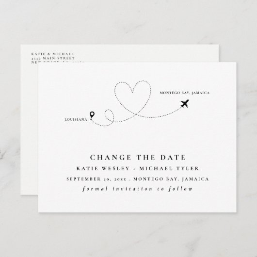 Schwarze Hochzeit in Urlaubsort Ändern des Datums Ankündigungspostkarte (Vorne/Hinten)