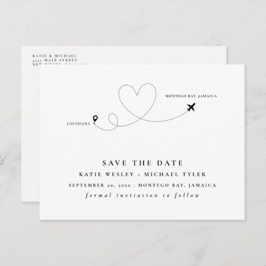 Schwarze Hochzeit in Urlaubsort Save the Date Ankündigungspostkarte (Vorne/Hinten)