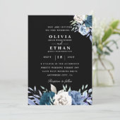 Schwarze Hochzeit in Weiß und Blau Einladung (Stehend Vorderseite)