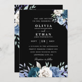 Schwarze Hochzeit in Weiß und Blau Einladung (Vorne/Hinten)