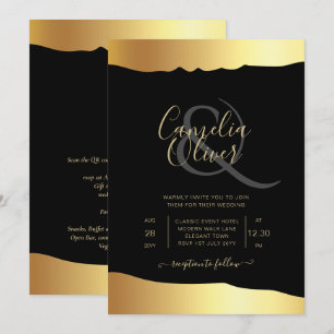 Schwarze Hochzeit mit Goldfolie Schriftzug Elegant Einladung
