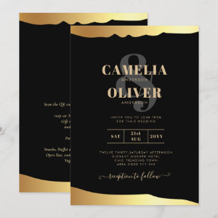 Schwarze Hochzeit mit Goldfolie Schriftzug Elegant Einladung