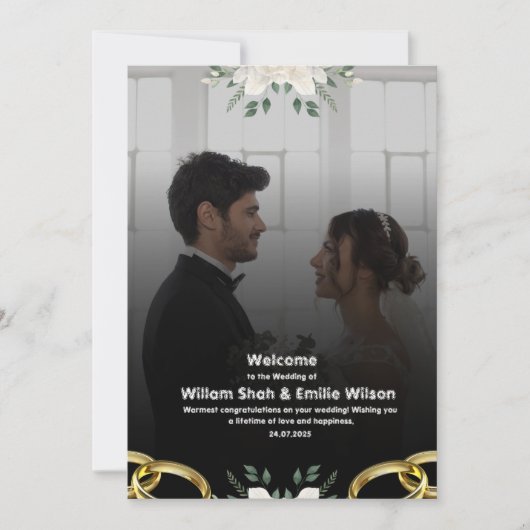 Schwarze Hochzeit mit modernen Blume Einladung (Vorderseite)