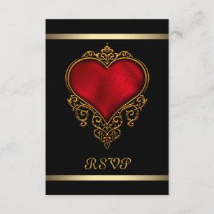 Schwarze Hochzeit mit rotem Herzen RSVP Karte
