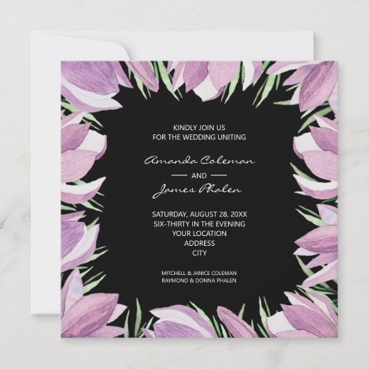 Schwarze Hochzeit mit Wasserfarbe Einladung (Vorderseite)