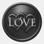 Schwarze Hochzeit mit zwei verschlungenen Herzen Runder Aufkleber (Vorderseite)