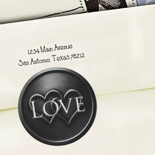 Schwarze Hochzeit mit zwei verschlungenen Herzen Runder Aufkleber