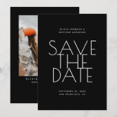 Schwarze Hochzeit | Saubere Typografie Foto & QR-C Save The Date (Vorne/Hinten)