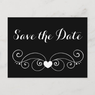Schwarze Hochzeit Verlobung Save the Date Herz Postkarte