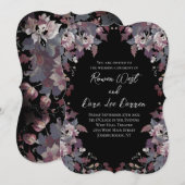 Schwarze Hochzeits-Einladungen mit düsterem floral Einladung (Vorne/Hinten)