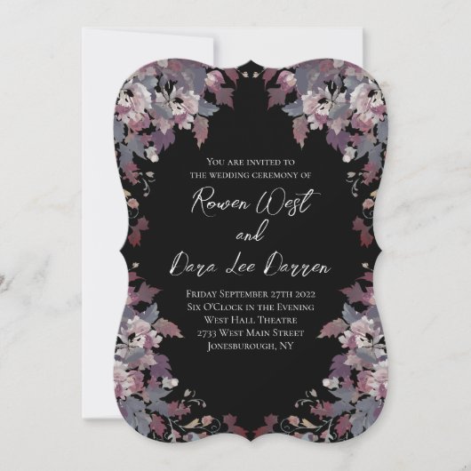 Schwarze Hochzeits-Einladungen mit düsterem floral Einladung (Vorderseite)