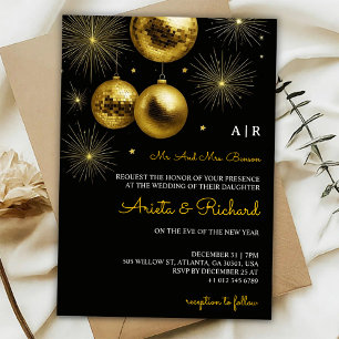 Schwarze Hochzeitseinladung mit goldenem Text Einladung