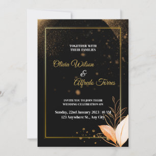 schwarze Hochzeitseinladung mit goldenen Farben Einladung