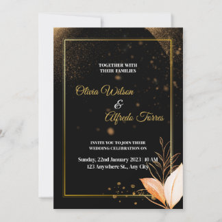 schwarze Hochzeitseinladung mit goldenen Farben Einladung