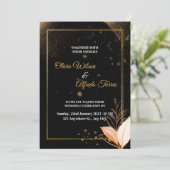 Schwarze Hochzeitseinladung mit Goldfarben Einladung (Stehend Vorderseite)