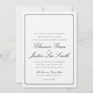 Schwarze Hochzeitseinladung mit Monogrammplatz Einladung