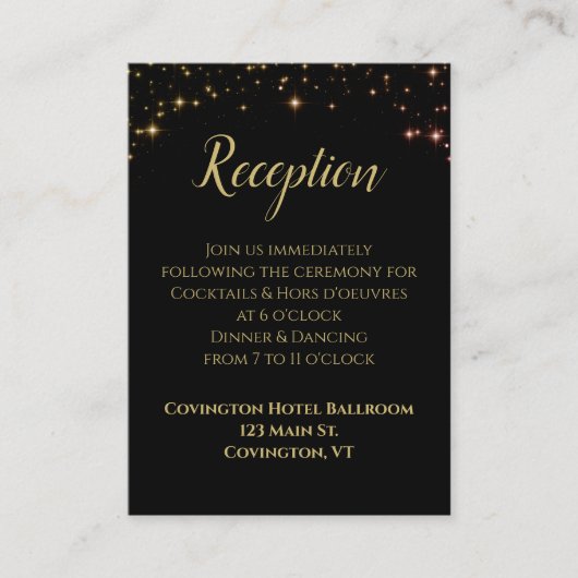 Schwarze Hochzeitsempfehlung für goldene Glitzern Begleitkarte (Vorderseite)