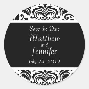 Schwarze Hochzeitserklärung Save the Date Aufklebe Runder Aufkleber