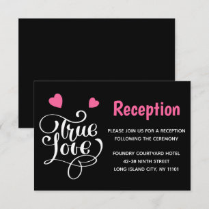 Schwarze Hochzeitsfeier True Love rosa Herzen Einladung