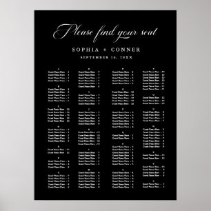 Schwarze Hochzeitskarte für die alphabetische Ordn Poster