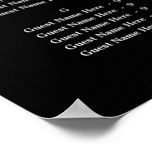 Schwarze Hochzeitskarte für die alphabetische Ordn Poster (Ecke)