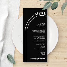 Schwarze Hochzeitskarte mit weißem Bogen und Typog Werbekarte