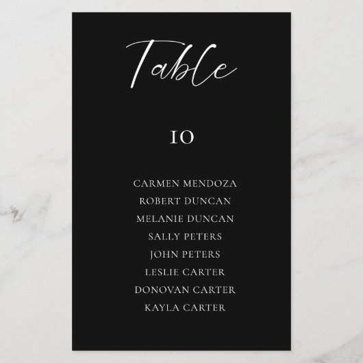 Schwarze Hochzeitstabelle (Rückseite)