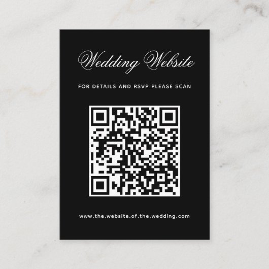Schwarze Hochzeitswebsite-QR-Code-Einfache Kalligr Begleitkarte (Vorderseite)