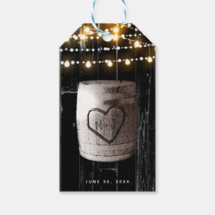 Schwarze Holz-Lichterketten & Fass-Rustikal-Hochze Geschenkanhänger