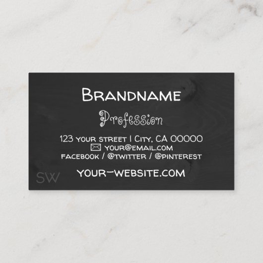 Schwarze Holzkarten Rustikale Baumrinde mit Monogr Visitenkarte (Rückseite)