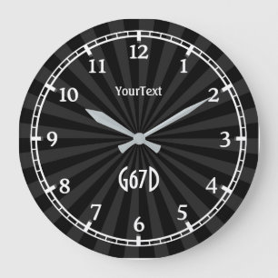 Schwarze Holzkohle-Sonnenstrahl-Dial Text und Mono Große Wanduhr