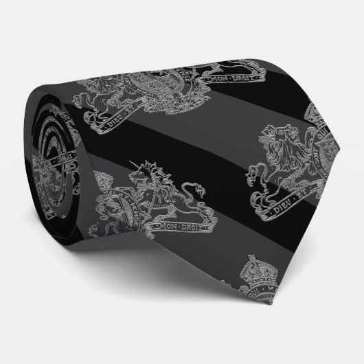 Schwarze Holzkohle Tuxedo Streifen SilberEmblem Krawatte (Gerollt)