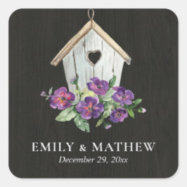 SCHWARZE HOLZWÄSCHE RUSTISCHE BLUMENGEBÄUDE QUADRATISCHER AUFKLEBER