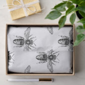 Schwarze Honigbienen auf weißem Decoupage Seidenpapier (Geschenk)
