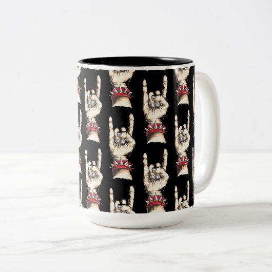 Schwarze Horns-Up-Muster Zweifarbige Tasse (VorderseiteRechts)