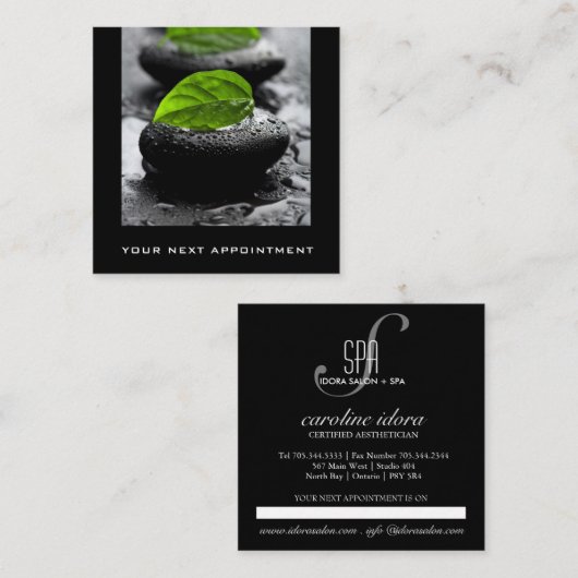 Schwarze Hot Stones Blätter Massage Anstellungs-Ka Terminkarte (Vorne/Hinten)