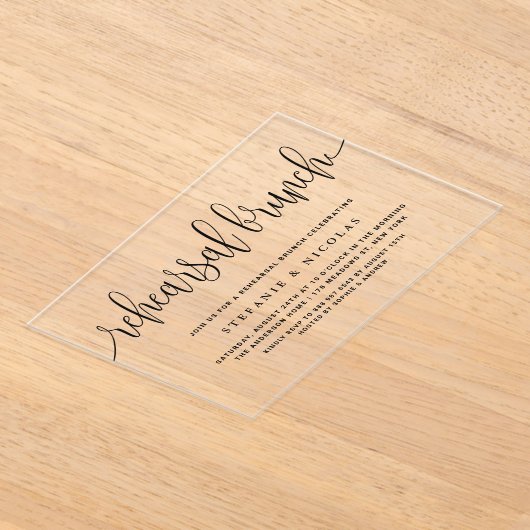 Schwarze Hübsche Kalligraphie Probe Brunch Acryleinladungen (Ablage )