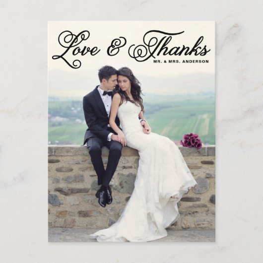 Schwarze hübsche Skript-Hochzeit danken Ihnen Postkarte (Vorderseite)