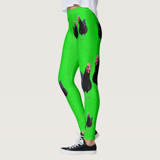 Schwarze Hühner auf Kalkgrün, Leggings (Links)