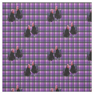 Schwarze Hühner auf Lila Tartan, Stoff