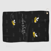Schwarze Hummeln Sommerspass Spaß Monogramm Golfhandtuch (Horizontal)