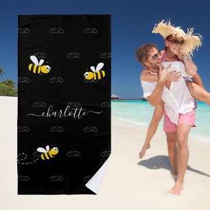 Schwarze Hummeln Sommerspass Spaß Monogramm Strandtuch