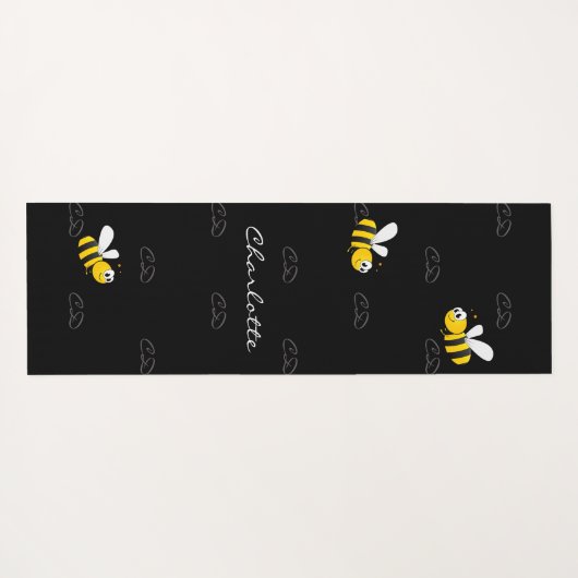 Schwarze Hummeln Sommerspass Spaß Monogramm Yogamatte (Rückseite (Horizontal))