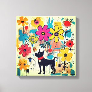Schwarze Hund Doodle Kunst Leinwanddruck