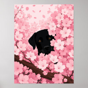 Schwarze Hund-Silhouette-Wandkunst — Kirschblüte Poster