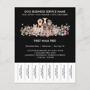 Schwarze Hunde Blumen süße Welpen Tickets Flyer