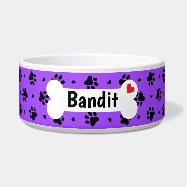 Schwarze Hundepapierdrucke und Herz-Muster-Schüsse Napf (Vorderseite)