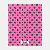 Schwarze Hundepapiermuster und Herz-Muster Fleecedecke (Vorderseite)