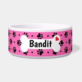 Schwarze Hundepapiermuster und Herz-Muster Napf