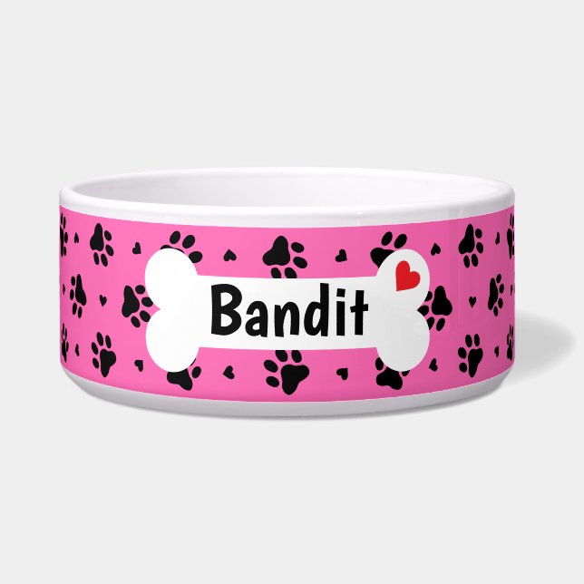 Schwarze Hundepapiermuster und Herz-Muster Napf (Vorderseite)